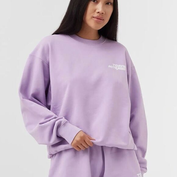 7 Days Active Summer Drop Monday Crewneck Sweatshirt Women Small Purple 90112 - Picture 1 of 7